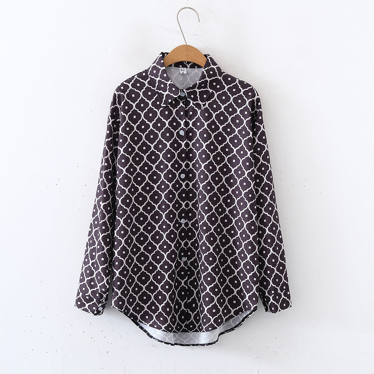 Women Collared Floral Print Loose Long Sleeves Shirt