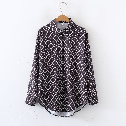 Women Collared Floral Print Loose Long Sleeves Shirt