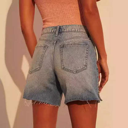 Retro High Waist Side A Linie Denim Shorts Frauen Schlankheits dekorative Hose für Mädchen