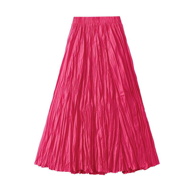 Light Luxury Streamer Pleated Skirt Women Spring Autumn Swing Slimming Pleated A Line Skirt