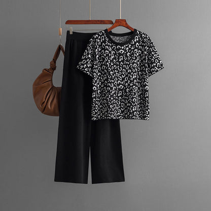 Ropa de verano para mujer, conjunto de dos piezas, ropa de punto con estampado de leopardo para mujer