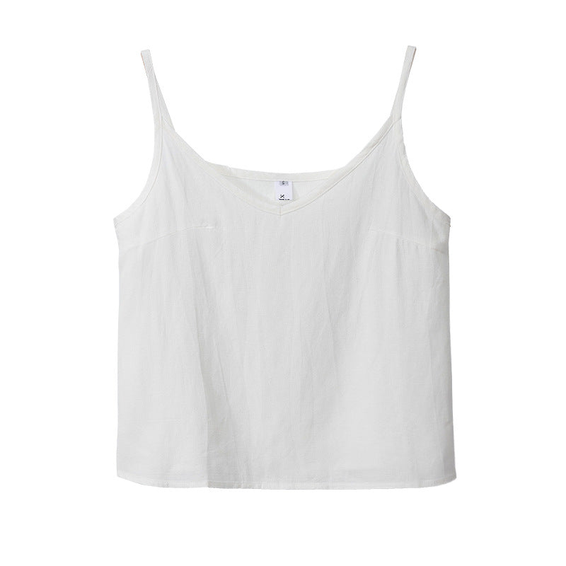 Ramie Camisole Women Spring Summer Inner Wear Base Cotton Linen Niche Can Wear round Neck Sleeveless Cotton Linen Top