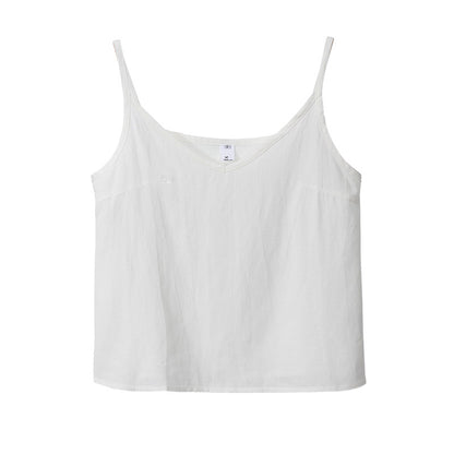 Camisola de ramio para mujer, ropa interior de primavera y verano, base de lino y algodón, nicho que se puede usar con cuello redondo, sin mangas, top de lino y algodón