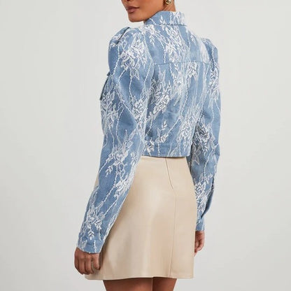 Spring Casual Loose Floral Lace Denim Jacket