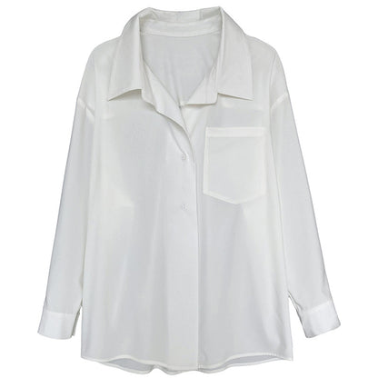 Loose Idle White Shirt for Women Spring Korean Sense of Design Back Buttoned Shirt