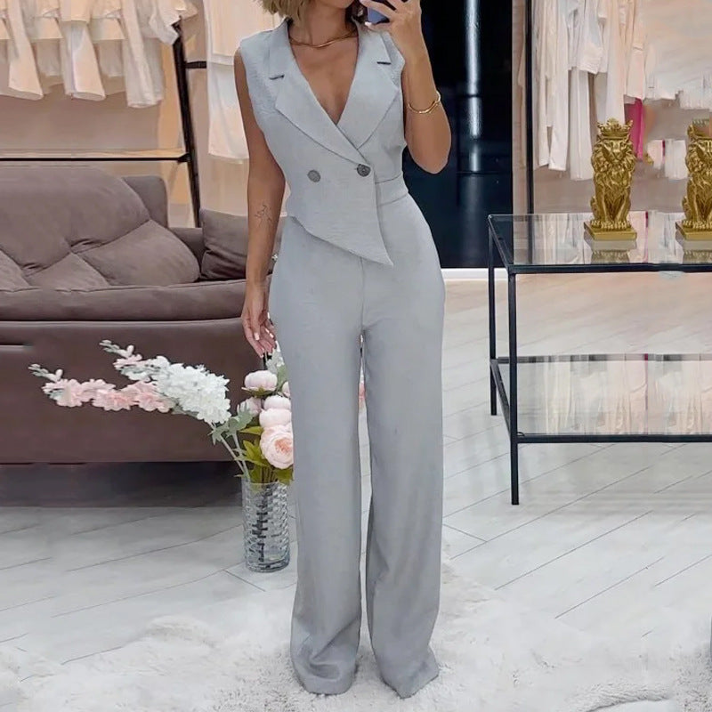 Damen Jumpsuit Sommer Elegant Einfarbig Locker Jumpsuit