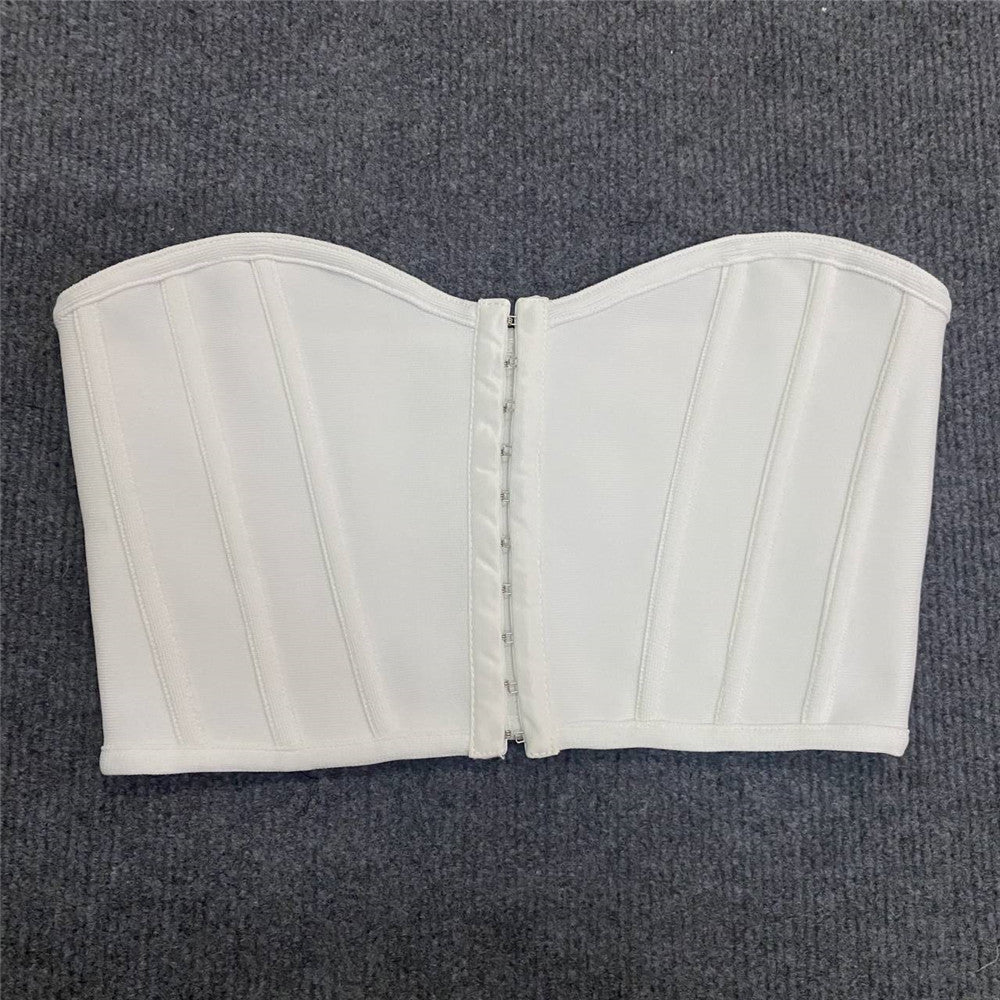 Damenbekleidung, sexy Tube-Top, ausgestelltes, verkürztes Korsett mit Stäbchen, schulterfrei, taillierte Taille, schmale Passform, Bandage, kleines Top