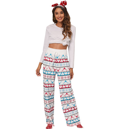 Women Clothing Lace-up Casual Trousers Loose Lace-up Christmas Printed Pants