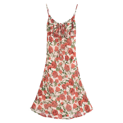 Mini vestido de tirantes con cintura delgada y estampado de jacquard rosa para mujer