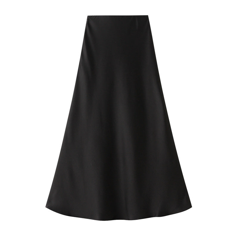 High End Draping Acetate Satin Skirt Women Summer Mid Length Fishtail Skirt High Waist Slimming Hip Skirt