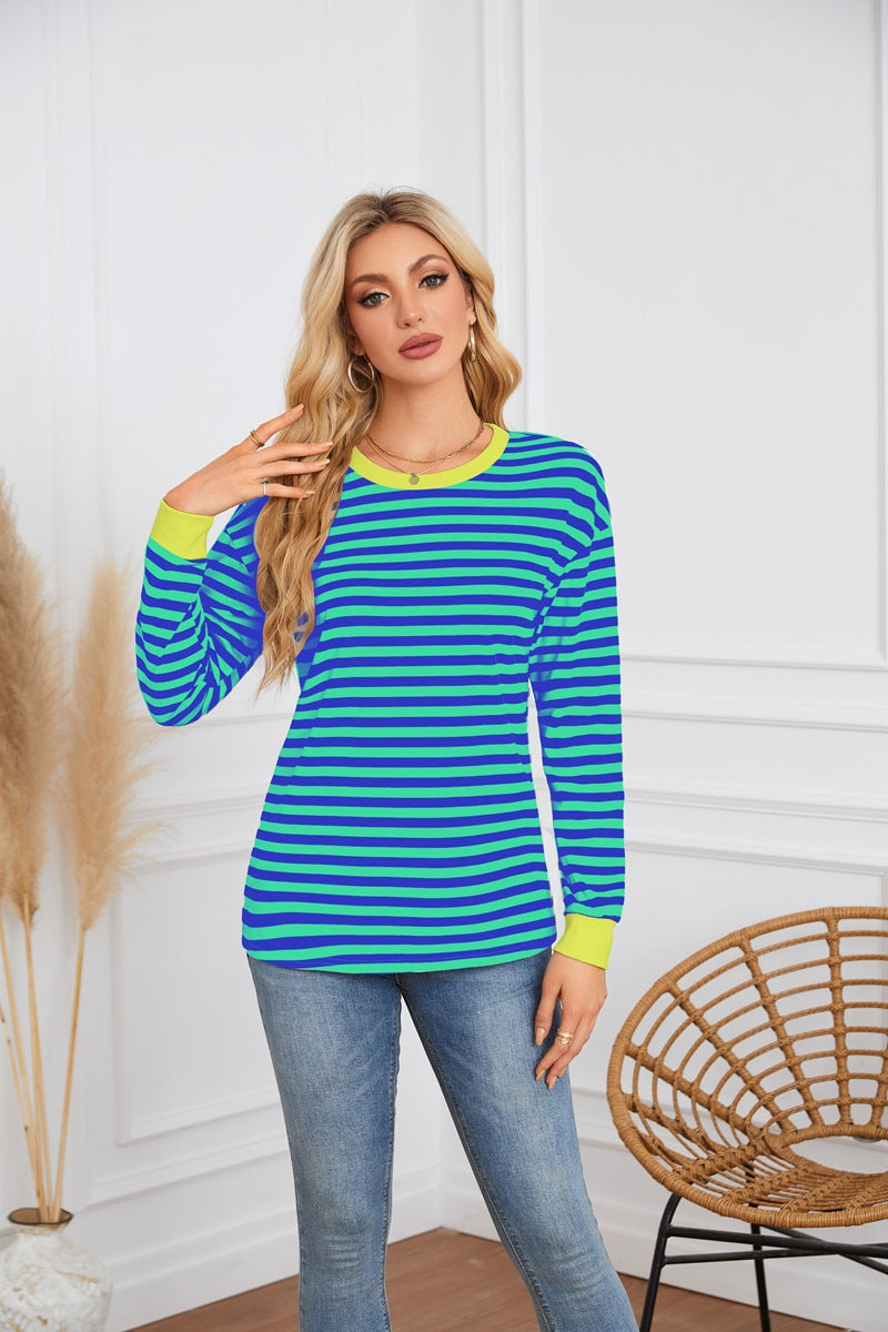 Women Clothing Striped Pattern round Neck Long Sleeve Casual Sweatshirt Top for Women