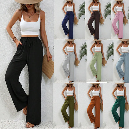 Ropa de mujer Primavera Verano Color sólido Fregona Pantalones de pierna ancha Pantalones casuales