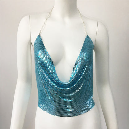 Ropa de mujer Chaleco con diamantes de imitación Traje sexy para fiesta en discoteca Top con tirantes y diamantes de imitación