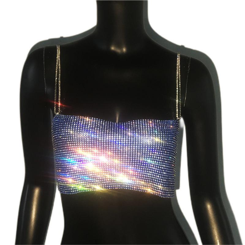 Frauen Kleidung Strass Voller Diamant Sexy Hosenträger Nachtclub Party Sexy Outfit Metall Strass Top