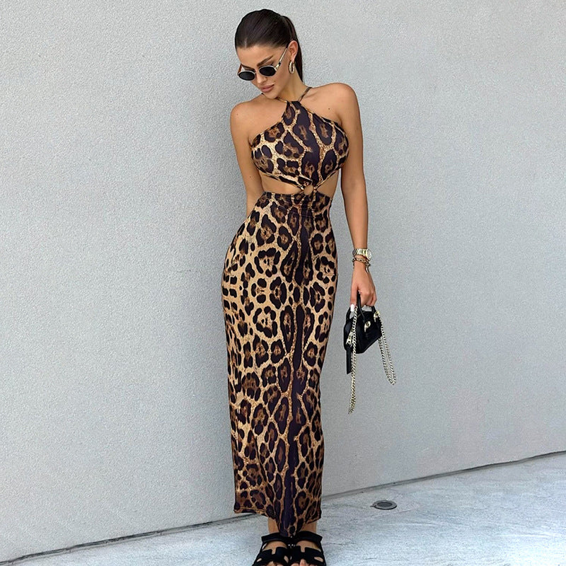 Vestido bandeau con estampado de leopardo sexy para mujer de otoño