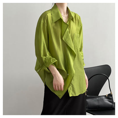 Light Tencel Stringy Selvedge Shirt Women Summer Sunscreen Slimming Loose Shirt