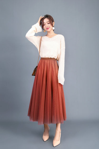 Spring Swing Puffy Ankle Length Skirt High Waist Slim Fit Fairy Skirt Tulle Skirt A Line Skirt