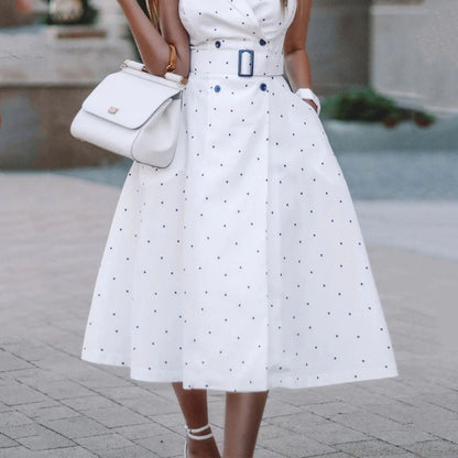 Vestido de verano sin mangas con cinturón y bolsillos para mujer