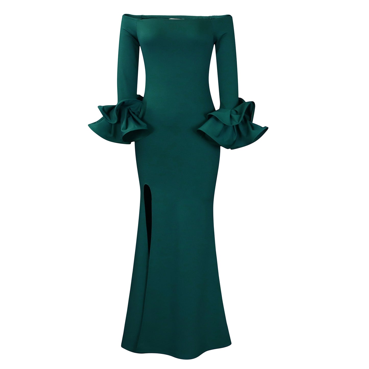 Party Dress Fashionable Elegant off Neck Split Ruffled Sleeve Cocktail Dress Maxi Dress