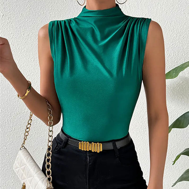 Camiseta sin mangas con cuello oscilante elástico de punto para mujer, camiseta ajustada de Color sólido, chaleco de primavera y verano para mujer