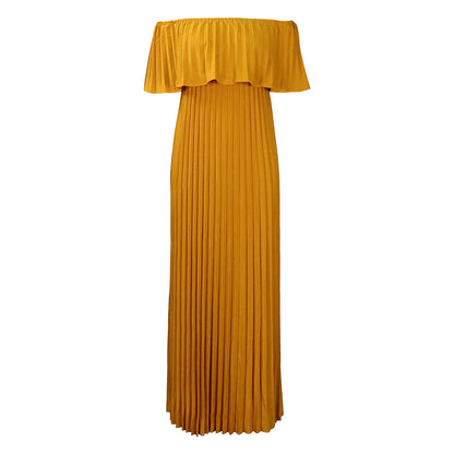 Women Clothing Sexy off Shoulder Pleated Dress Dress