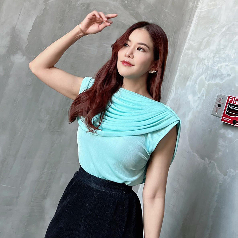 Women Clothing Summer Swing Collar Sleeveless Slim Sexy T Shirt