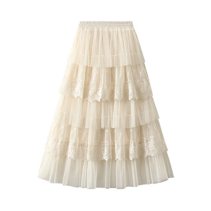 Tiered Dress Skirt Women Summer High Waist Slimming Gauzy Skirt High Grade Gauze Skirt Long Skirt