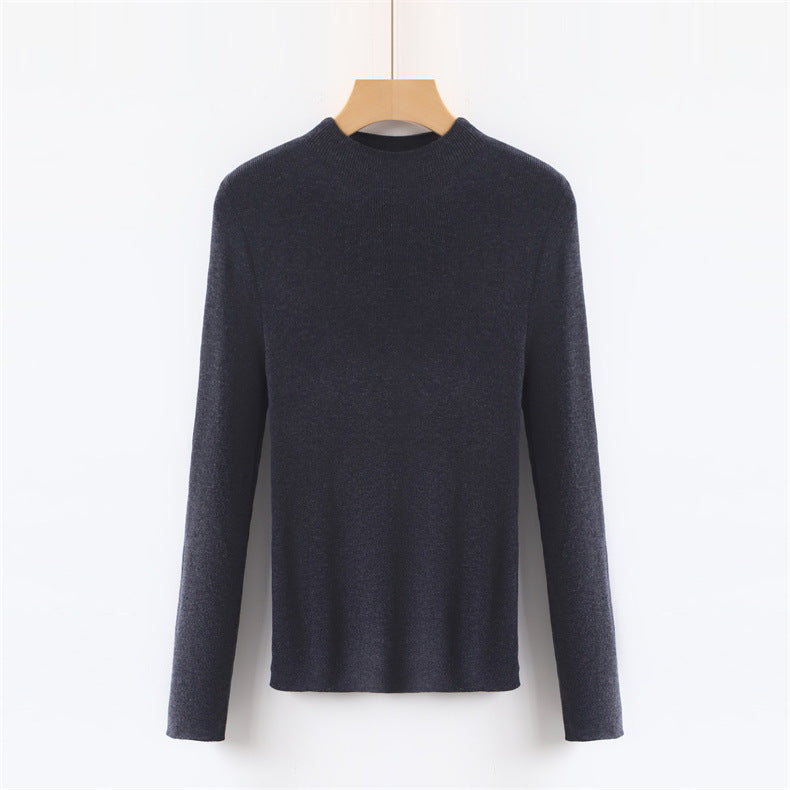 Solid Color Colorful Half Turtleneck Wool Base Shirt Sweater Women Slim Fit Slimming Long Sleeves Knitwear Top