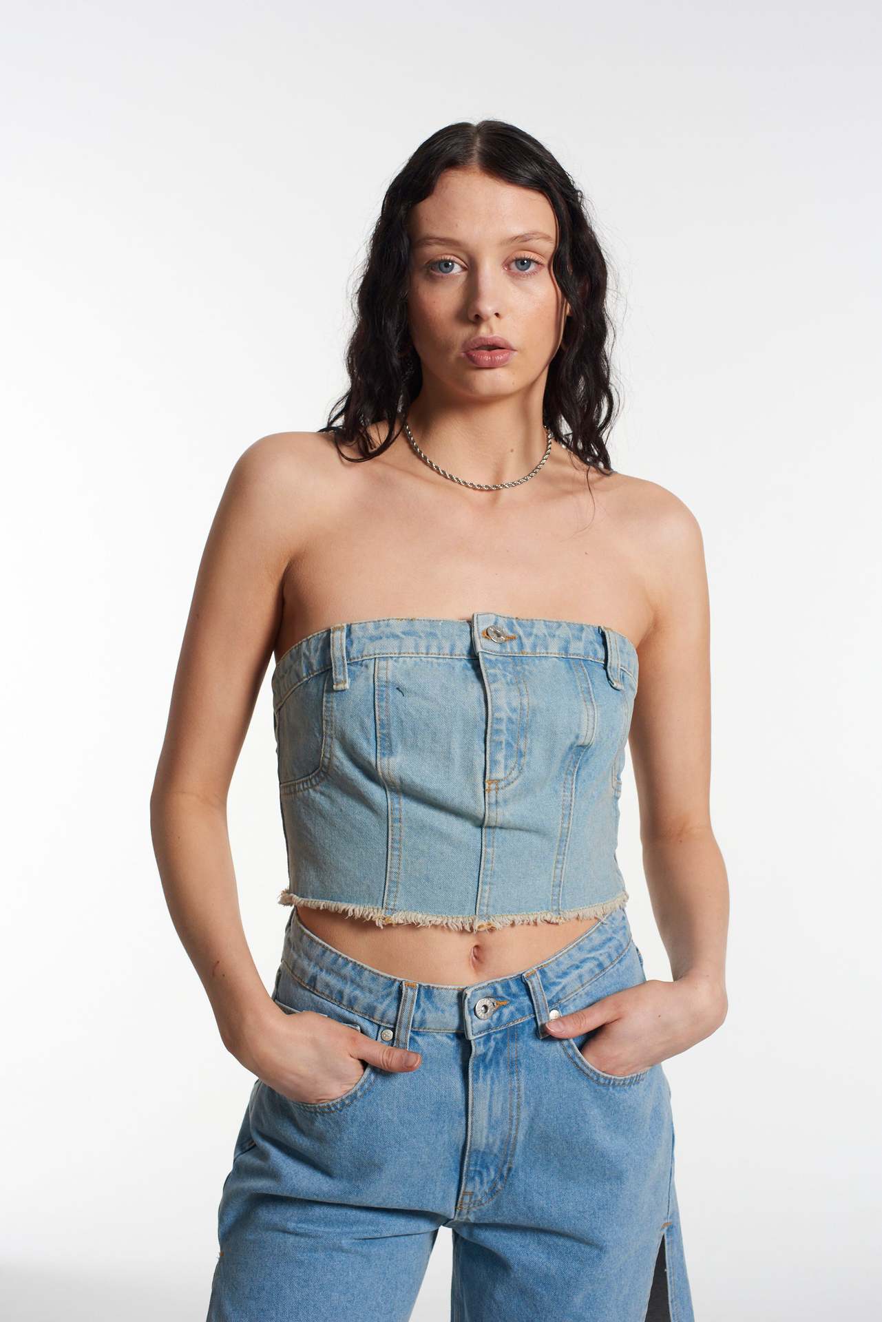 Schlankes Denim Tube Top Damen