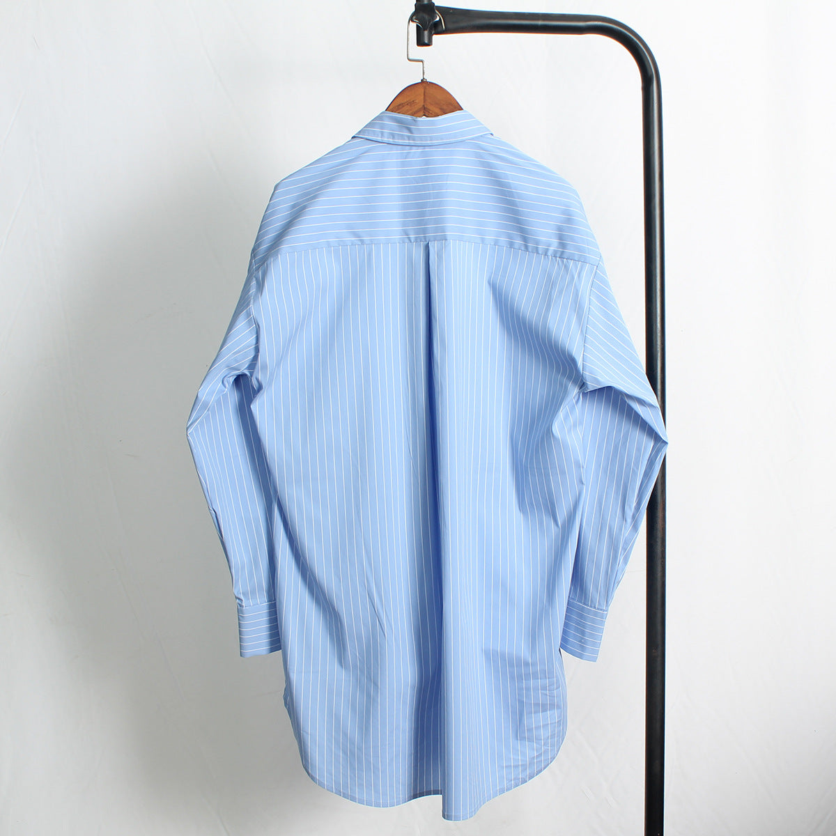 Niche Design Sky Blue Striped Long Love Heart Loose All Match Lazy Oversize Women Shirt