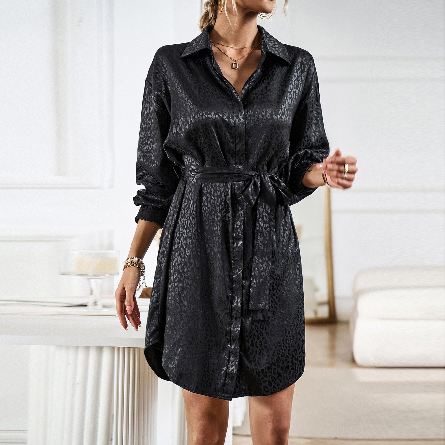 Shirt Dress Women Autumn Winter Elegant Long Sleeve