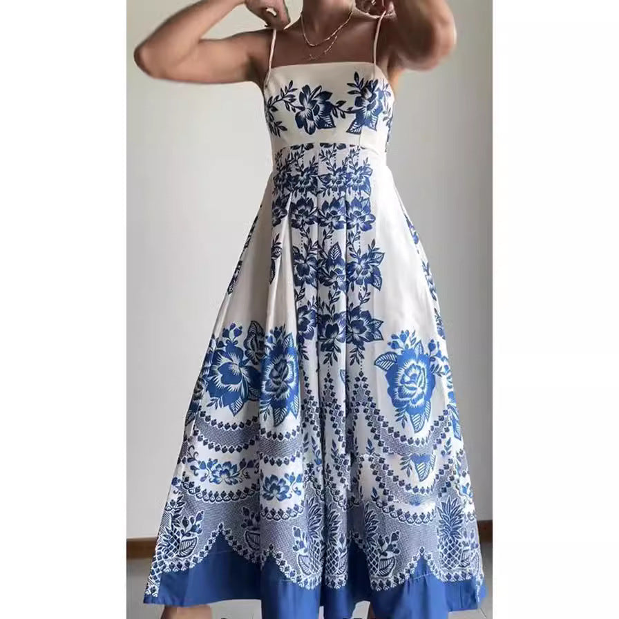 Vestido estampado simétrico étnico con tirantes primavera verano