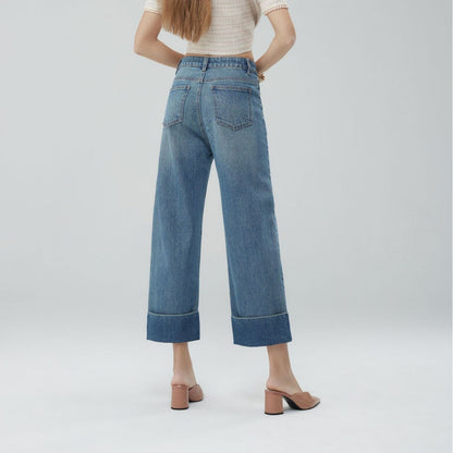 Jeans Jeans Women Design High Waist Slim Cropped Slimming Straight Wide Leg Pants