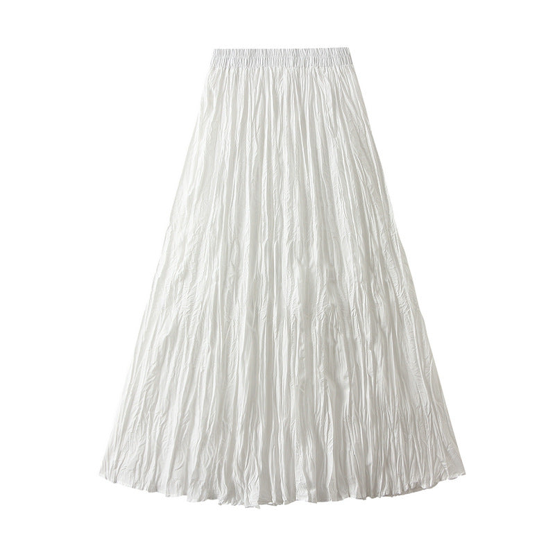 Light Luxury Streamer Pleated Skirt Women Spring Autumn Swing Slimming Pleated A Line Skirt