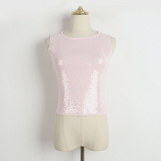 Sequined Knitted Vest Camisole Girl Street Sexy All Matching Solid Color Slimming Slim Fit Top Inner Wear Summer