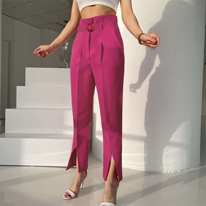 Summer Slim Leg Split Work Pant Cropped Pants Casual Women Pants Office Work Pant