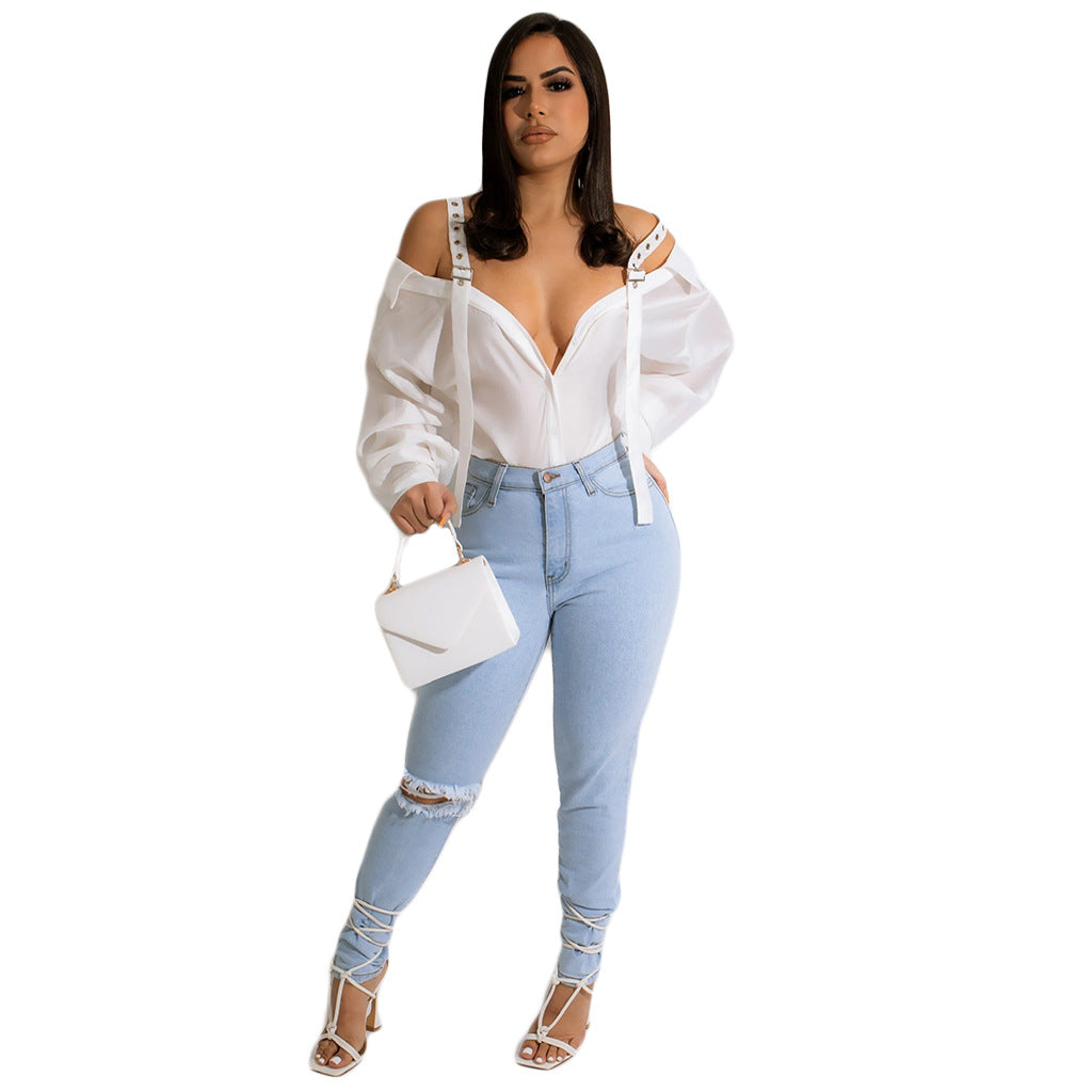 Solid Color Sling Women Shirt