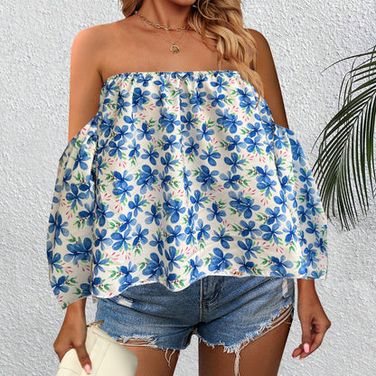 Damen Kleidung Off Shoulder Printed Shirt Urlaubstop