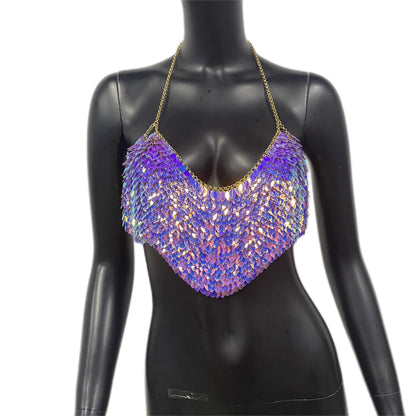 Women Clothing Melon Seeds Sequin Sling Sexy Sexy Top Backless Color Sequ Chest Necklace Sling