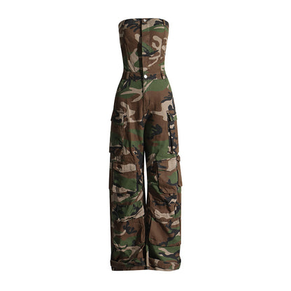 Personalisierter modischer Camouflage-Muster-Frauen-Overall Bandeau Slim Fit Abnehmen Arbeitskleidung Frauen Freizeithose