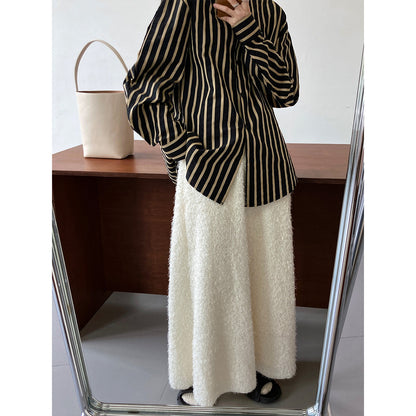 Spring French Casual round Neck Striped Shirt Women Lazy Loose Long Sleeve Blogger High Grade Shirt