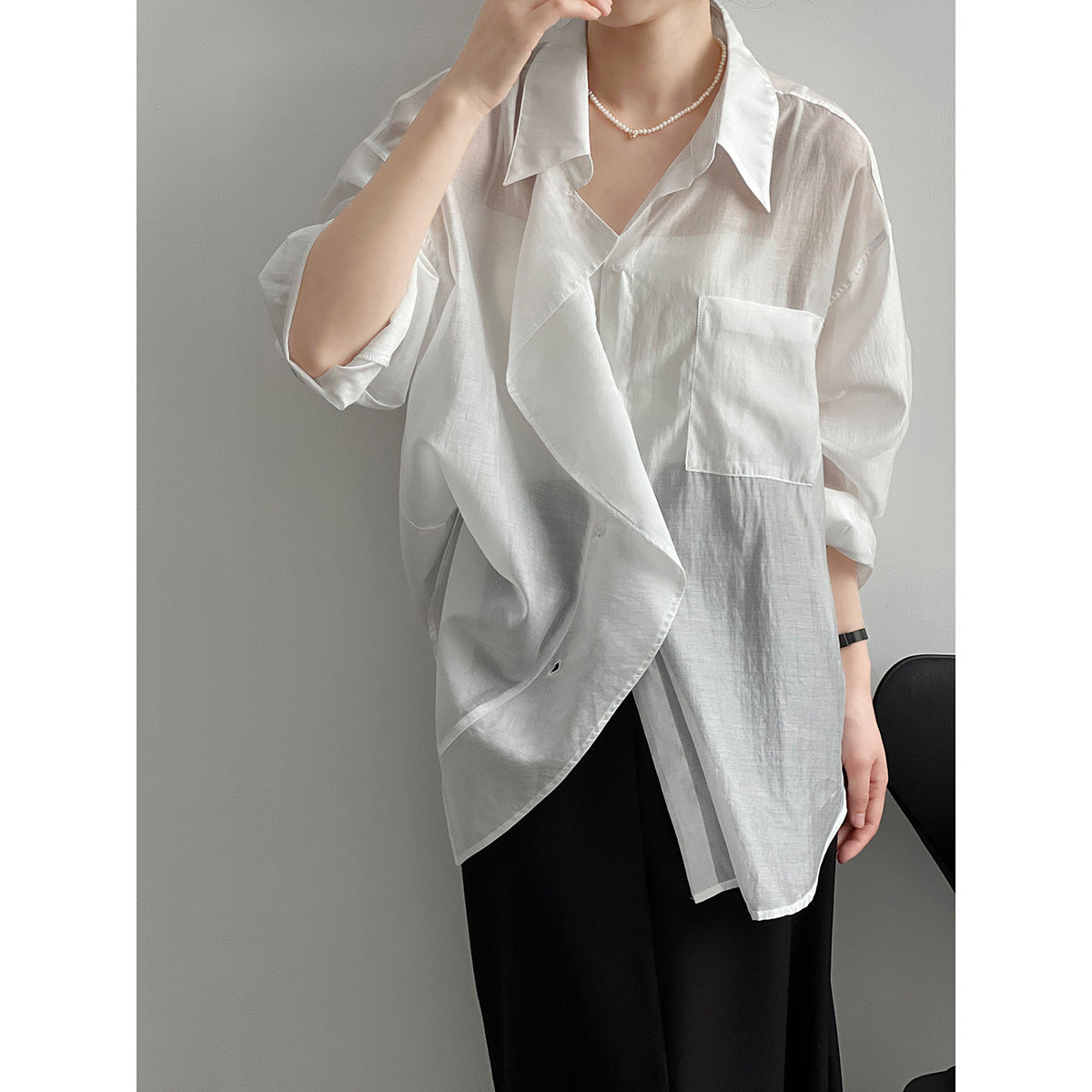 Light Tencel Stringy Selvedge Shirt Women Summer Sunscreen Slimming Loose Shirt