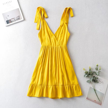 Sundress Spring New Strap Dress V-neck Backless Lace up