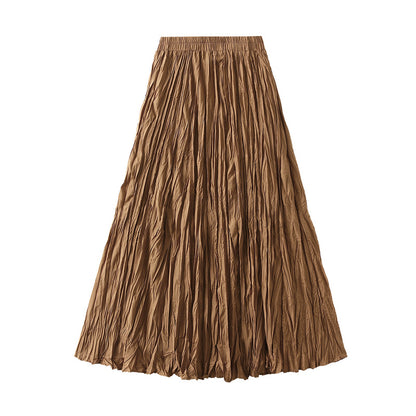 Light Luxury Streamer Pleated Skirt Women Spring Autumn Swing Slimming Pleated A Line Skirt