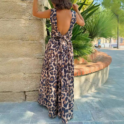 Women Casual Leopard Print Top Skirt Two Piece Sets