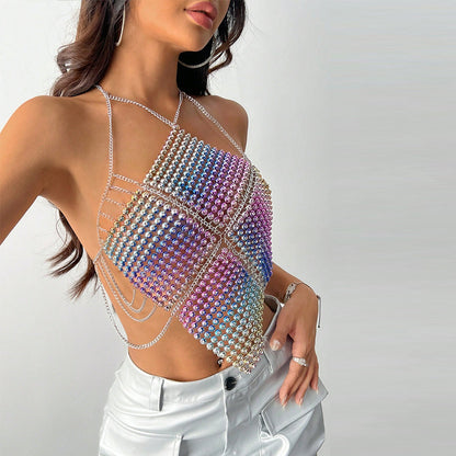 Camisola de plástico con degradado, ropa de abrigo fresca y sexy sin espalda para mujer