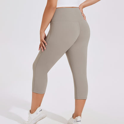 Bedruckte Yoga-Laufhose in Übergröße, Nude Feel, hohe Taille, pfirsichfarben, Hüftlifting-Fitness-Sport-Shorts