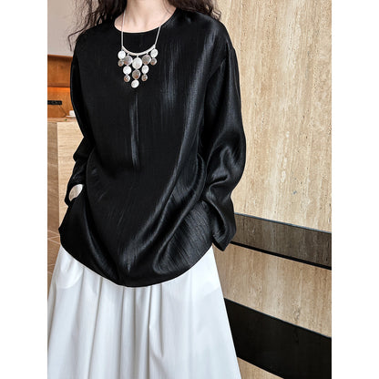 Minimalist Raglan Sleeve Pearl round Neck Pullover Women Loose Idle Old Money Drape Shirt