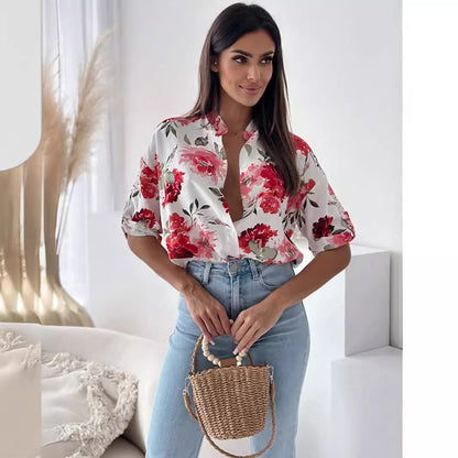 Ropa de mujer Top camisero estampado de media manga con un solo pecho