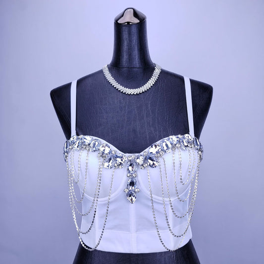 Light Diamond Tassel Chain Elegant Slim Fit Boning Corset Sling Detachable Chest Pad Comfortable Push up Bra